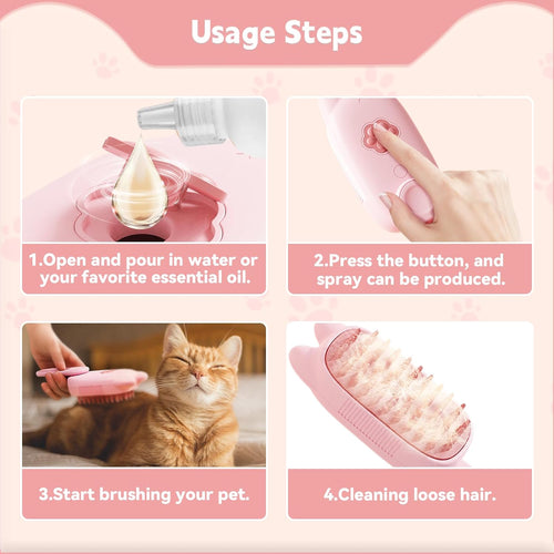 Innovative 3 In 1 Pet Steam Brush  Shedding Massage And Grooming In One Perfect For Dogs And Cats Short And Long Hair Static Flying Hair Remover And Water Sprayer
