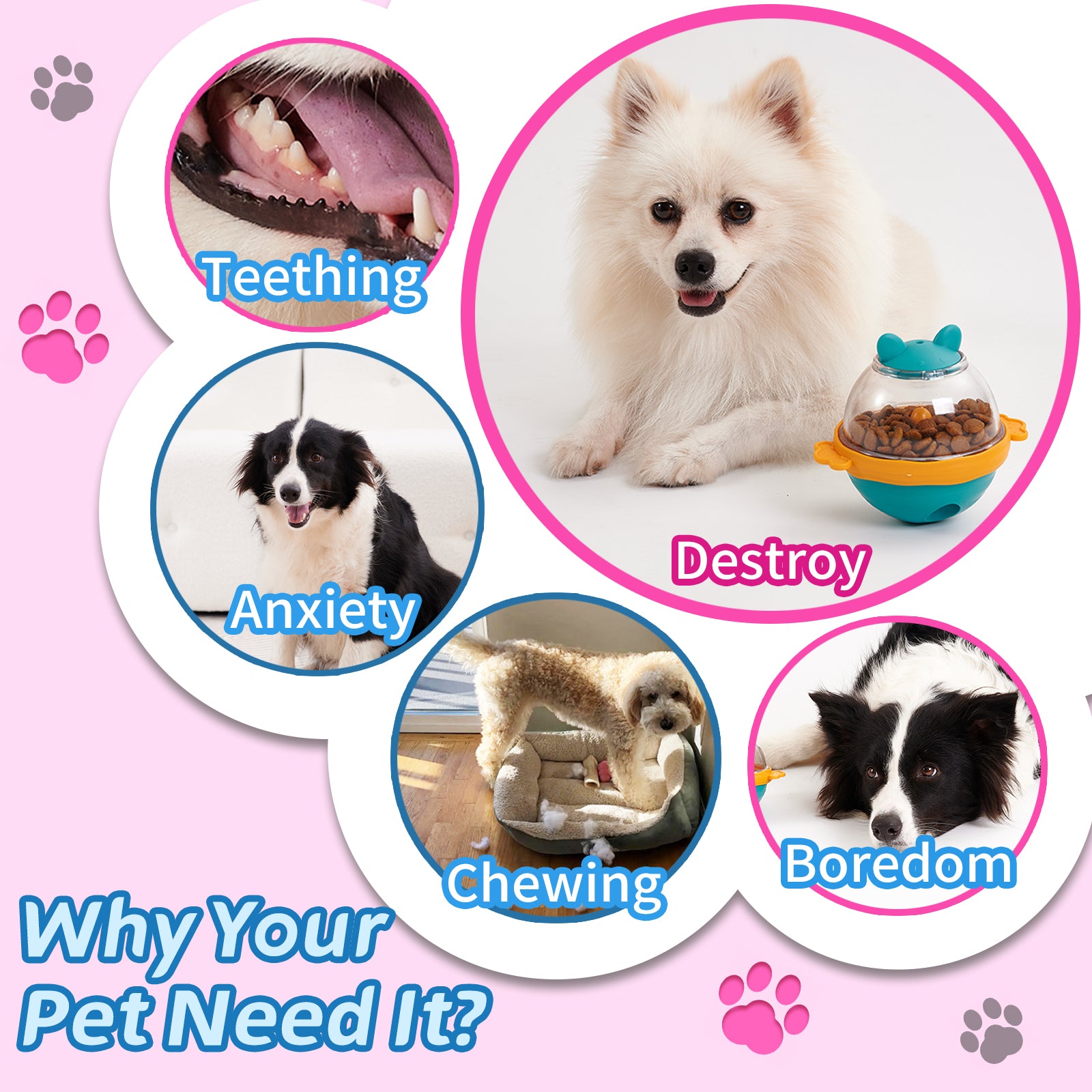 Dog Treat Balls Slow Feeder ToysDog & Cat Treat Dispenser Puzzle Toys  Active Rolling Balls For Medium&Large Dog Breeds  Interactive Squeaky Mental Stimulation