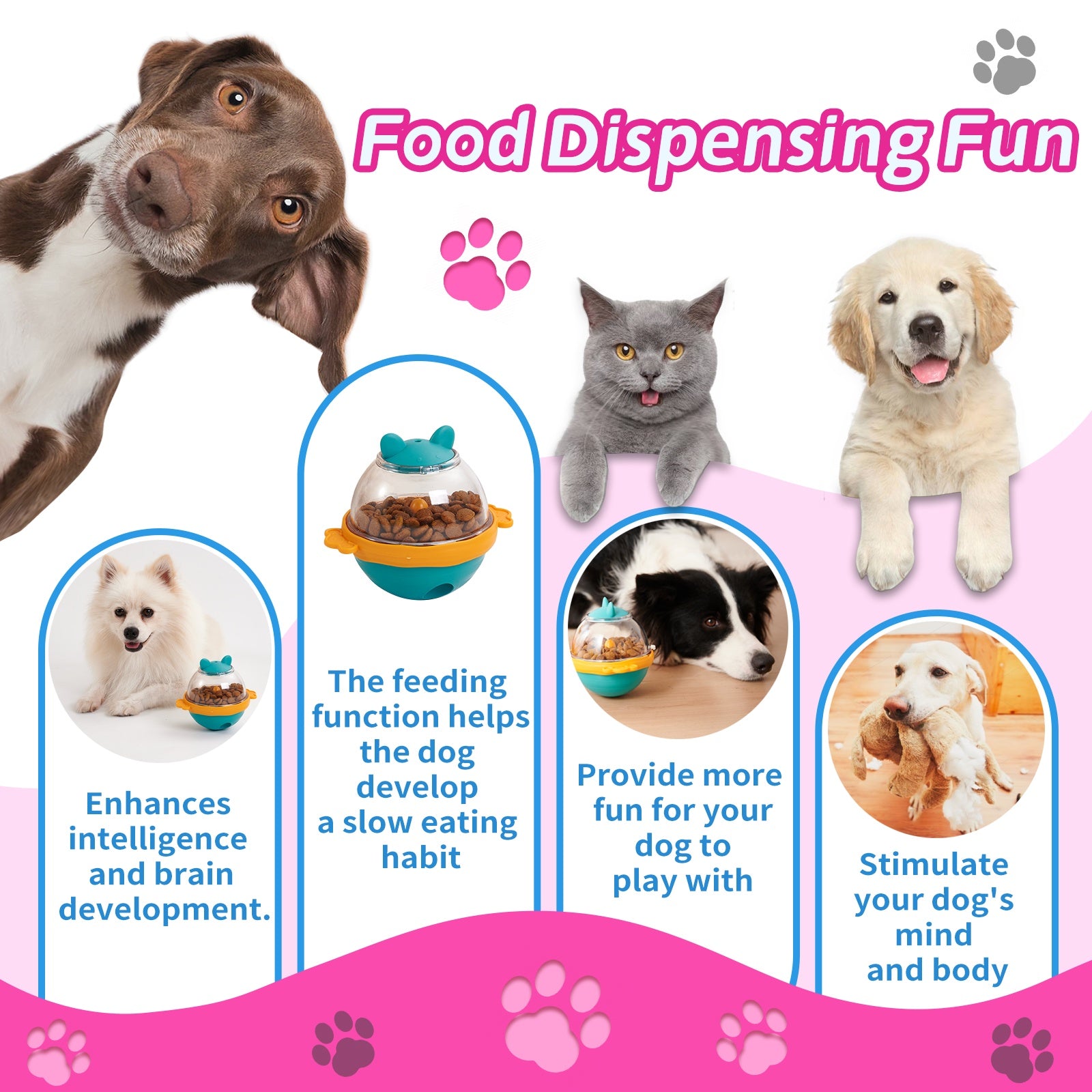 Dog Treat Balls Slow Feeder ToysDog & Cat Treat Dispenser Puzzle Toys  Active Rolling Balls For Medium&Large Dog Breeds  Interactive Squeaky Mental Stimulation